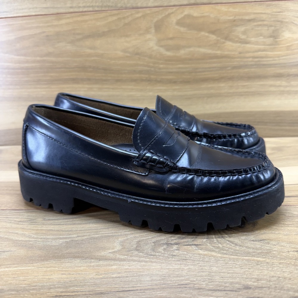 Weejuns GH Bass Whitney Super Lug Penny Loafer Womens 7.5 M Black Leather Modern
